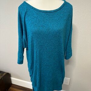 Express Teal Ruched 3/4 Sleeve Tunic Top